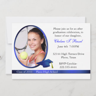 Blue and White Graduation Photo party invitation