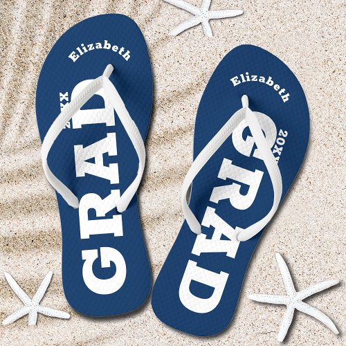 Blue and White Graduation Senior Class Flip Flops