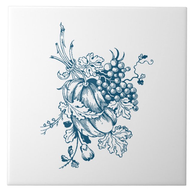 Blue and White Grapes & Fruit Ceramic Tile (Front)