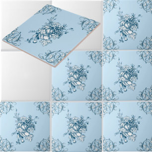 Blue and White Grapes & Fruit Pattern Ceramic Tile