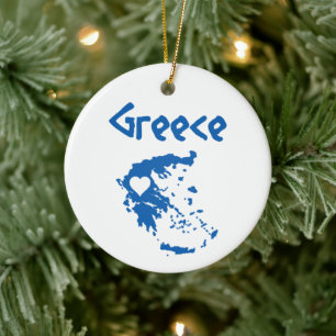 Blue and White Greece Map Ceramic Ornament