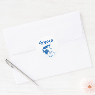 Blue and White Greece Map Classic Round Sticker
