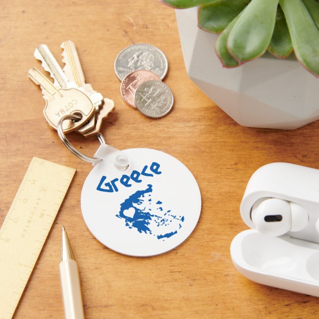 Blue and White Greece Map Keychain (Desk)