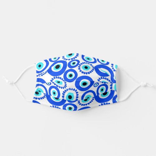 Blue and White Greek Eye Patterned Adult Cloth Face Mask