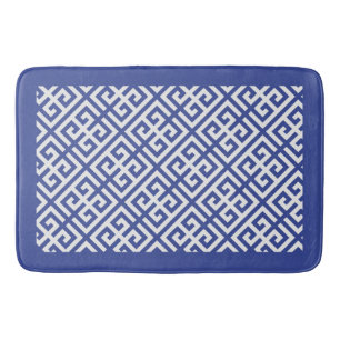 Blue and White Greek Key Pattern Bath Mat