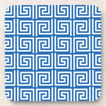 Blue And White Greek Key Pattern Coasters by Home_Suite_Home at Zazzle