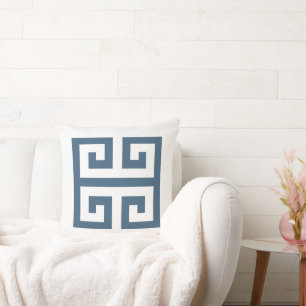 Blue and White Greek Key Throw Pillow