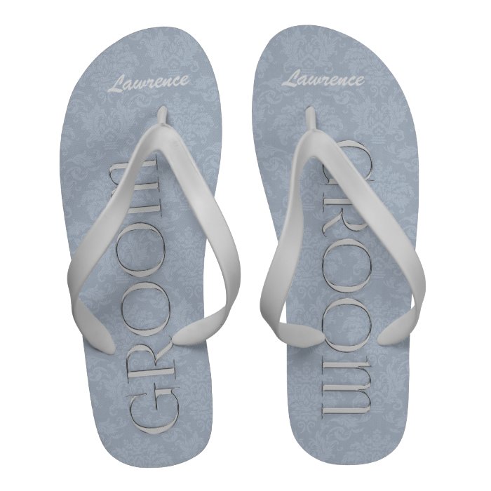 Blue and White Groom's Wedding Slippers Flip Flops