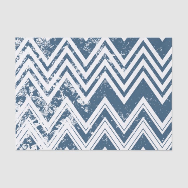 Blue and White Grunge Chevron Tissue Paper (Front)