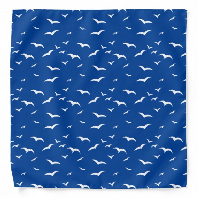 Blue and White Grunge Sea Birds Seagull Chef's Bandana (Front)