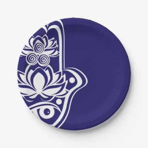 Blue and White Hamsa Paper Plates