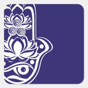 Blue and White Hamsa Square Sticker