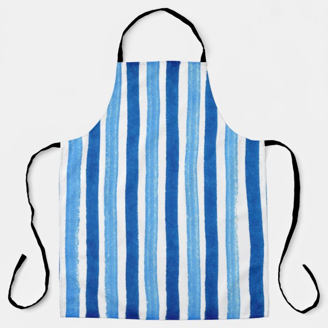 Blue and white handpainted stripes apron (Front)