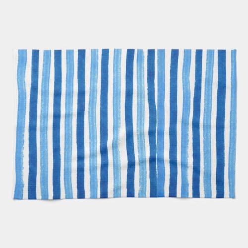 Blue and white handpainted stripes kitchen towel