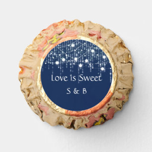 Blue and White Hanging Lights Chocolate Wedding Reese's Peanut Butter Cups