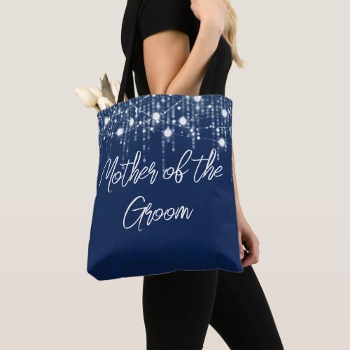Blue and White Hanging Lights Mother of the Groom Tote Bag