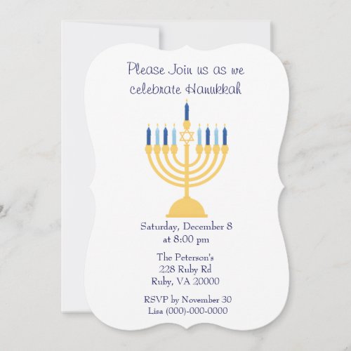 Blue and White Hanukkah Party Invitation