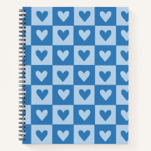 Blue and White Heart Checkerboard Notebook