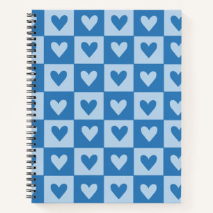 Blue and White Heart Checkerboard Notebook