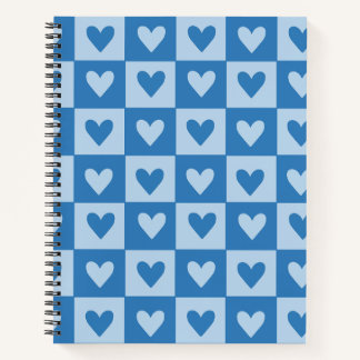 Blue and White Heart Checkerboard Notebook
