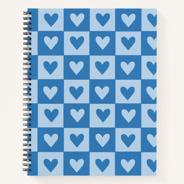 Blue and White Heart Checkerboard Notebook (Front)