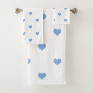 Blue and White Heart Pattern Bath Towel Set