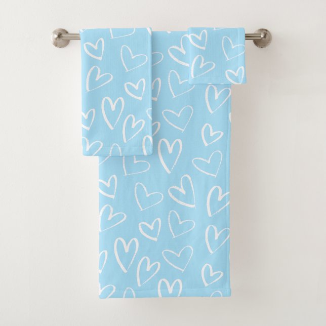 Blue and white heart pattern  bath towel set (Insitu)