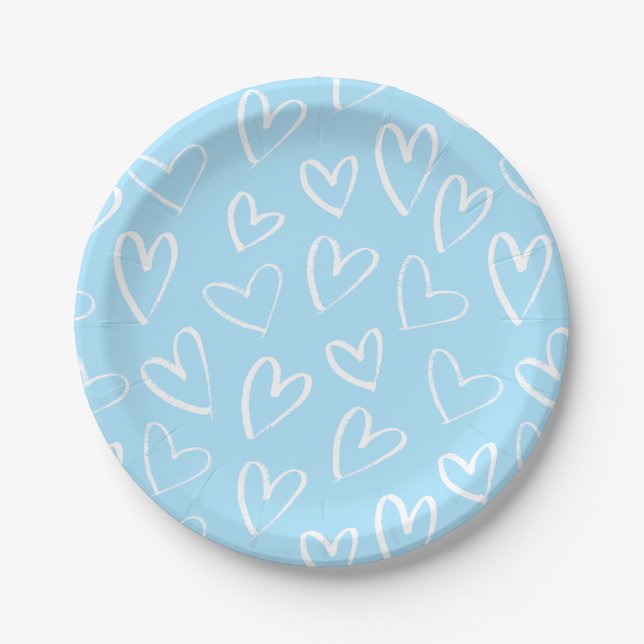 Blue and white heart pattern  paper plates (Front)