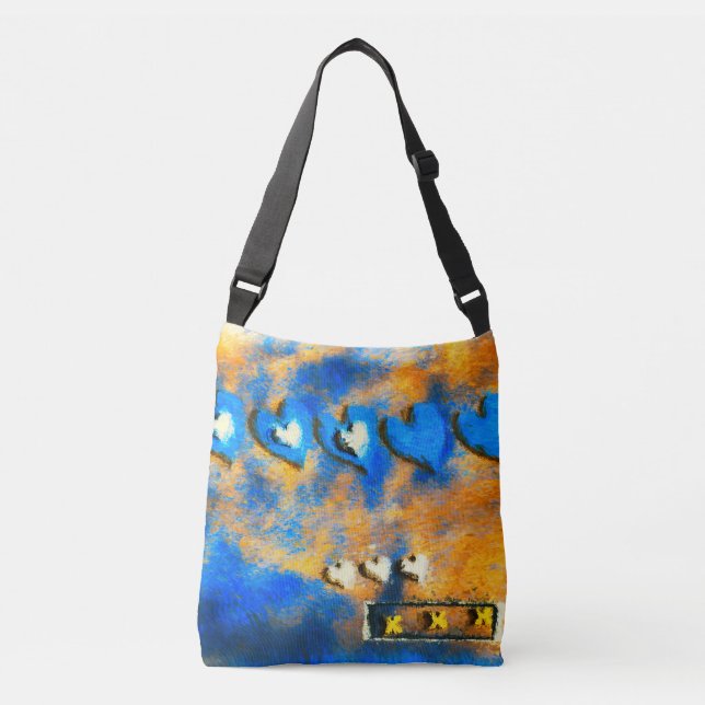 Blue and White Hearts  Crossbody Bag (Front)