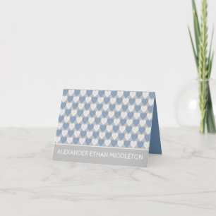 Blue and White Hearts on Grey Birth Announcement