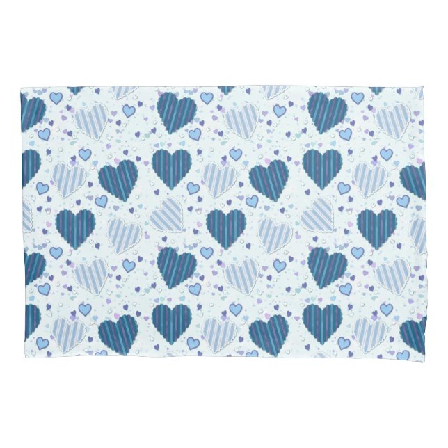 Blue And White Hearts Pillow Case (Front-Left)