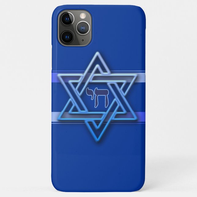 Blue and White Hebrew Chai Star of David Case-Mate iPhone Case (Back)
