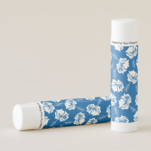 Blue and White Hibiscus Illustrated Floral Pattern Lip Balm