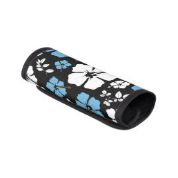 Blue and White Hibiscus on Black Luggage Handle Wrap