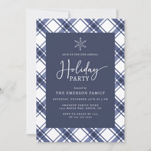 Blue and White Holiday Party Invitation