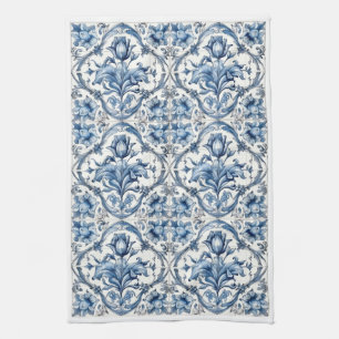 Blue and White Holland Pottery Tile 2 Kitchen Towel
