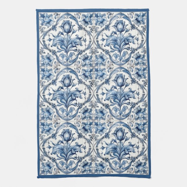 Blue and White Holland Pottery Tile  Kitchen Towel (Vertical)