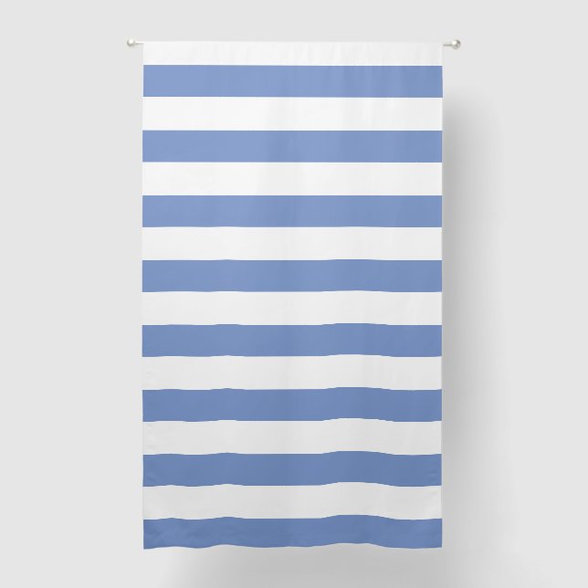 Blue and White Horizontal Stripe Blackout Curtains (Front)