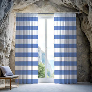 Blue and White Horizontal Stripe Blackout Curtains