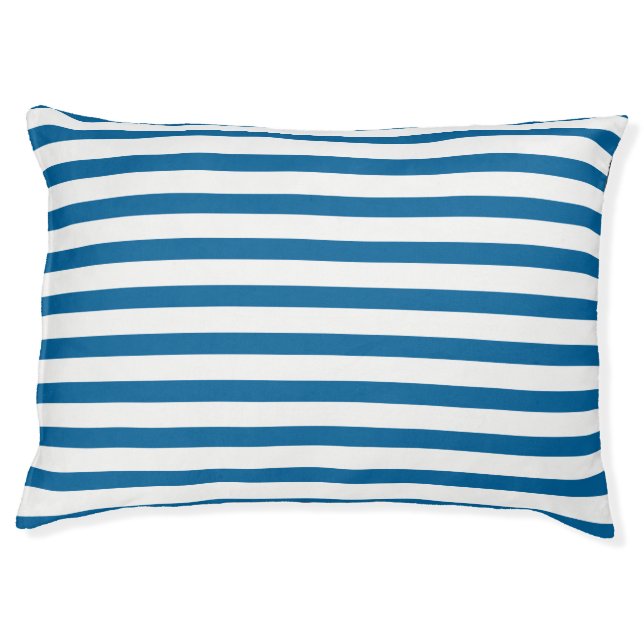 Blue and White Horizontal Stripe Dog Bed (Front)