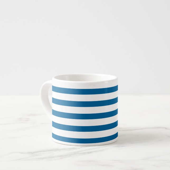 Blue and White Horizontal Stripe Espresso Cup (Front Left)