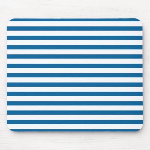 Blue and White Horizontal Stripe Mouse Pad