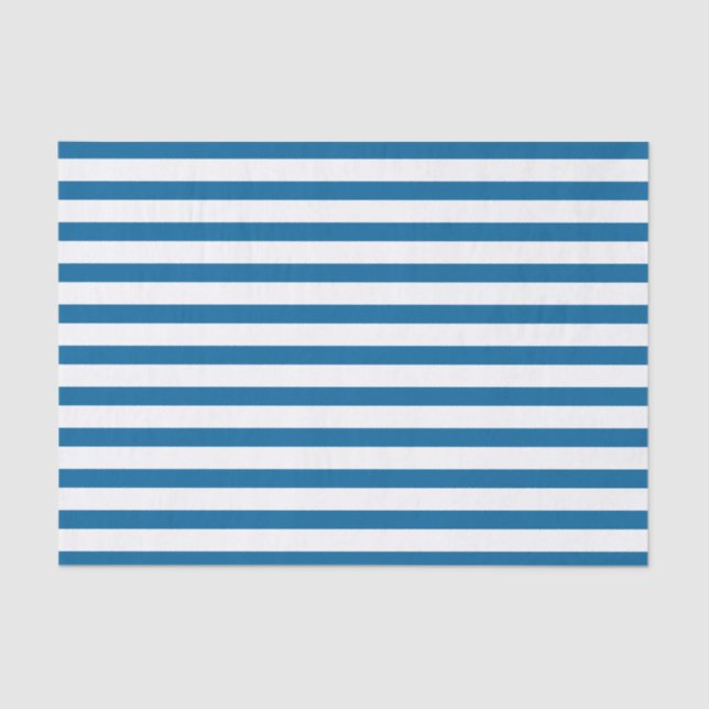 Blue and White Horizontal Stripe Tissue Paper (Front)