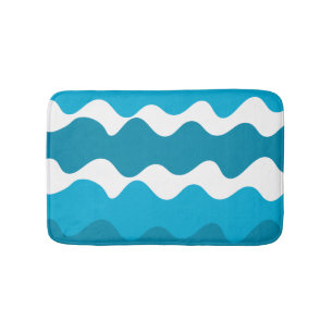 Blue and white horizontal waves pattern bath mat