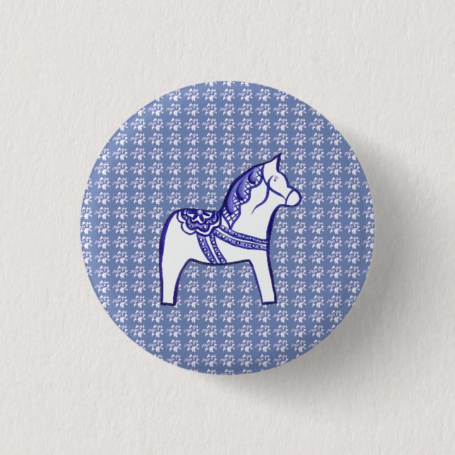 Blue and White Horse Pinback Button (Front)