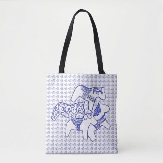 Blue and White Horse Tote Bag