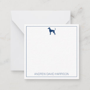 Blue and White Hound Dog Silhouette Personalized Note Card