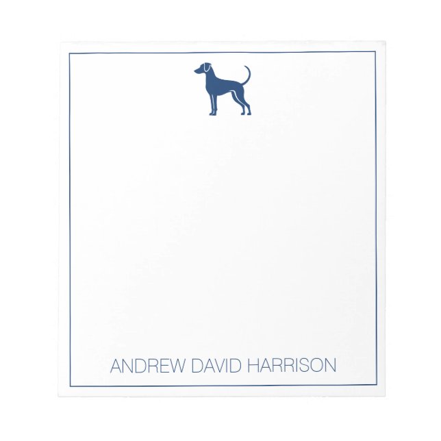 Blue and White Hound Dog Silhouette Personalized Notepad (Front)