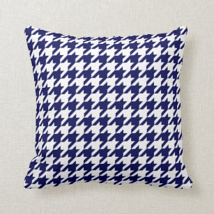 Blue and White Houndstooth Pattern Throw Pillow