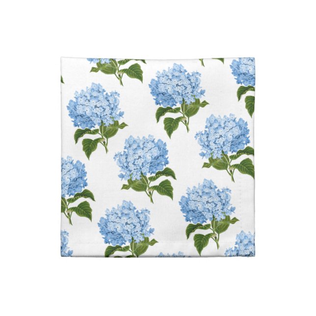 Blue and White Hydrangea Bloom Pattern Cloth Napkin (Quarter Fold)